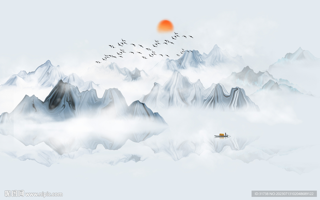 抽象意境水墨山水画背景墙