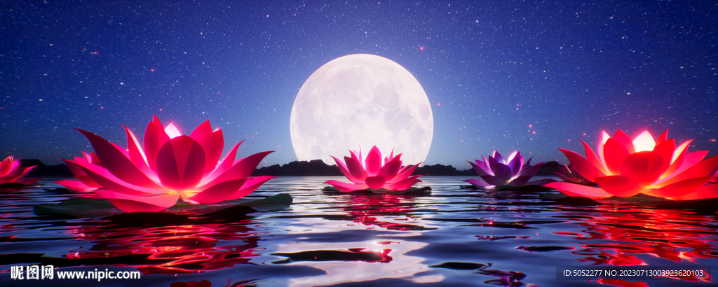 水面月亮荷花灯