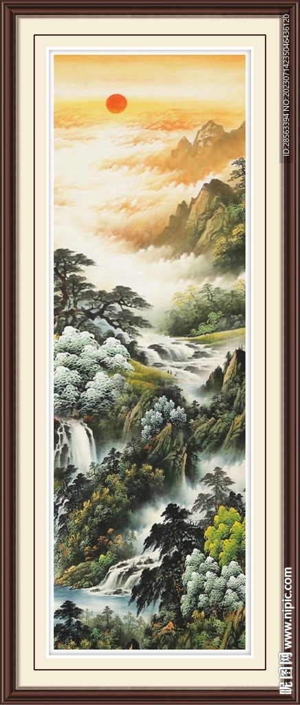 国画山水旭日东升山水画