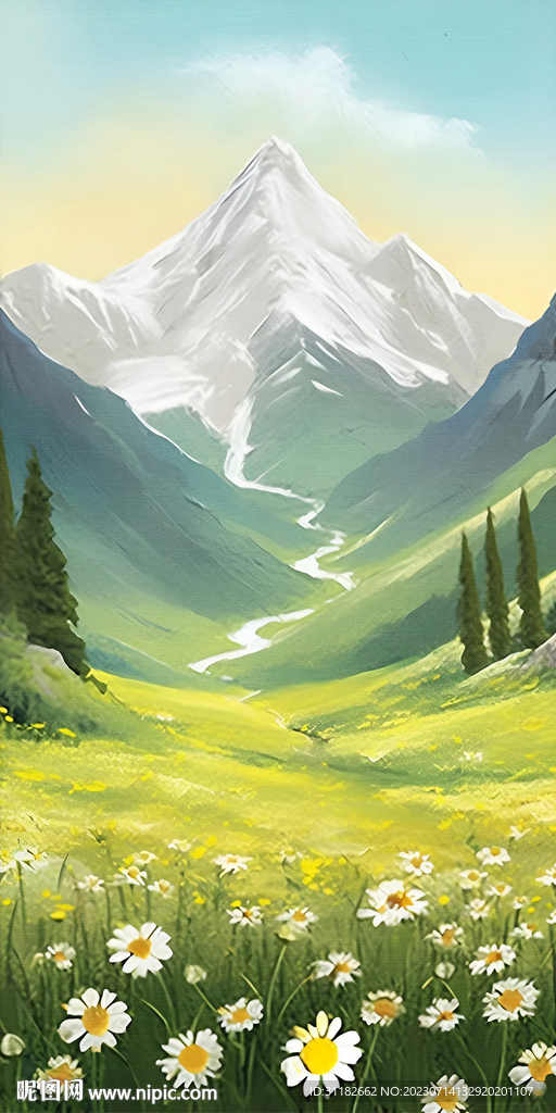  手绘大自然风景山水玄关