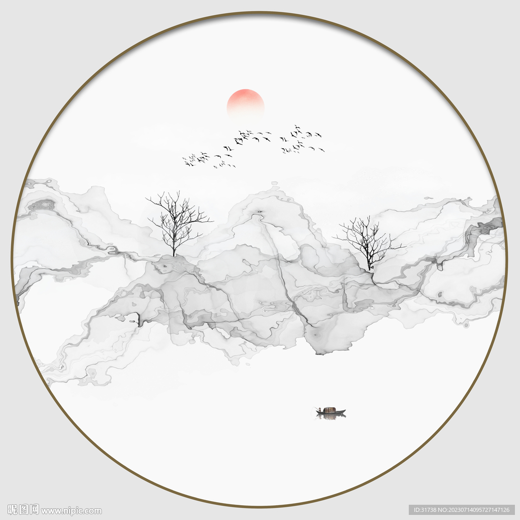 圆形抽象水墨画