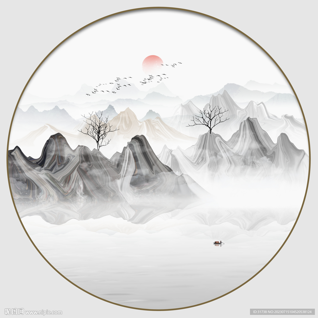 圆形抽象山水画