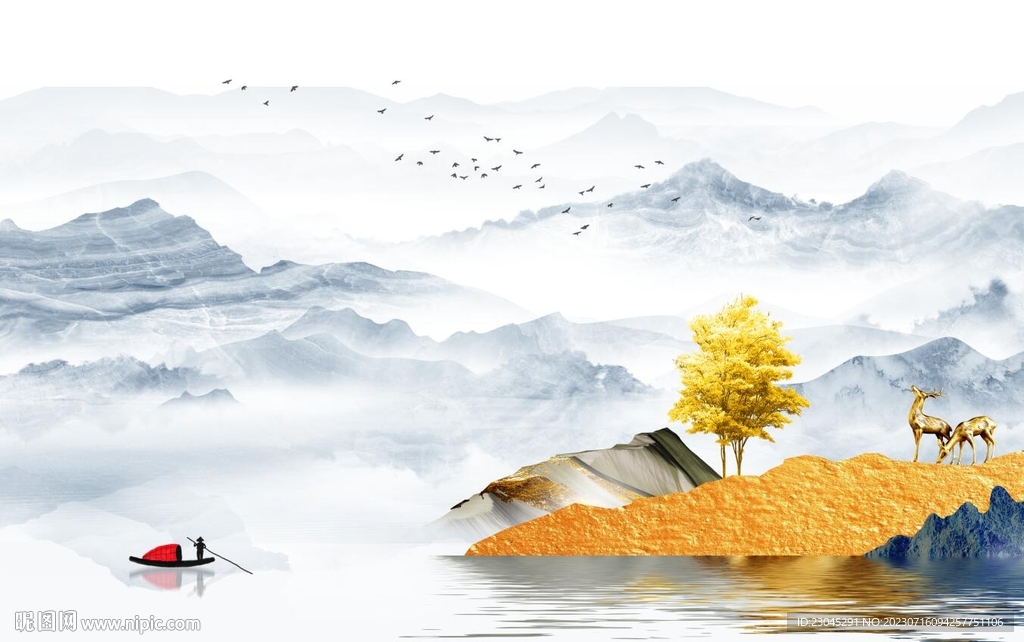新中式山水背景墙