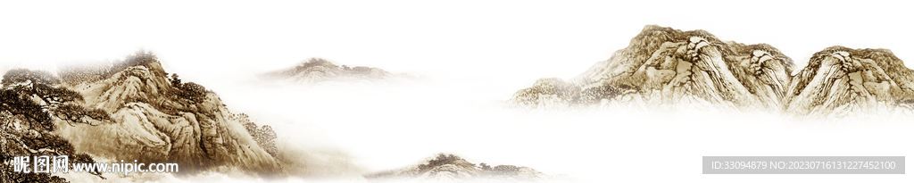 水墨山水腰线打印图