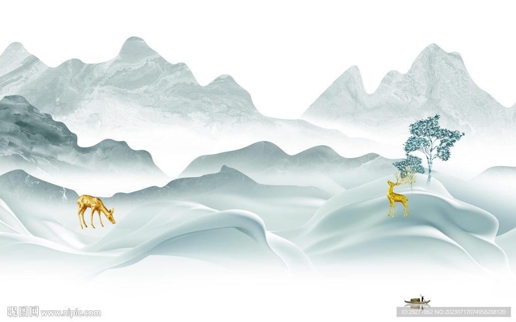 现代 中式山水背景 TIf分层