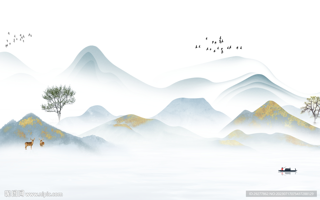 大气 中式山水背景 TIf分层