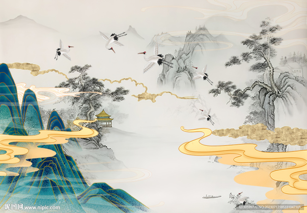 新中式意境山水背景装饰画图