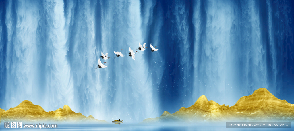 巨幅瀑布山水背景墙