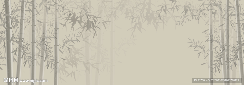 中式水墨竹子山水图