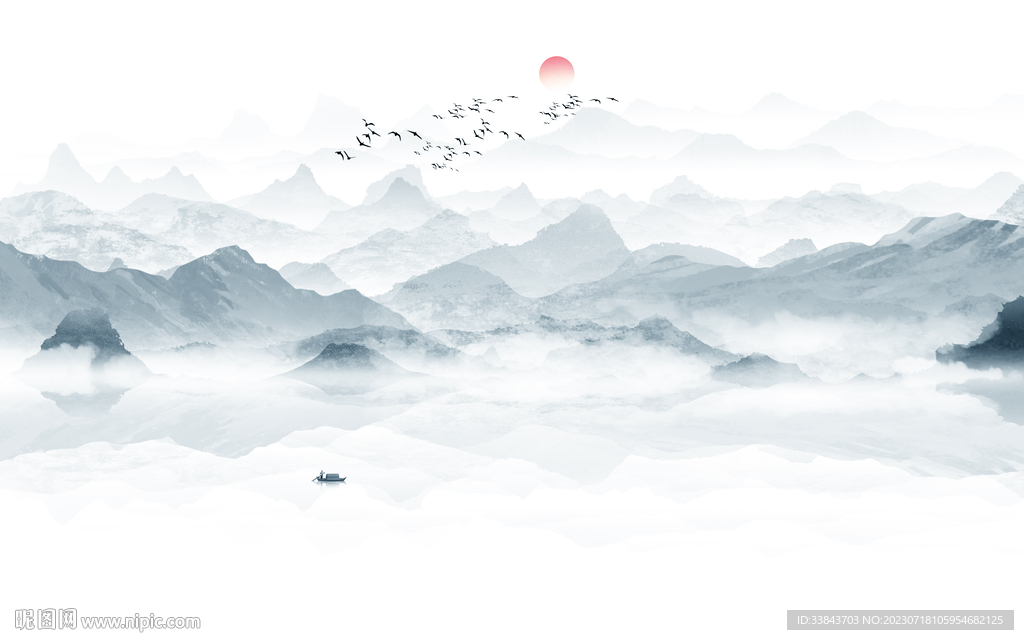 中式水墨山水画