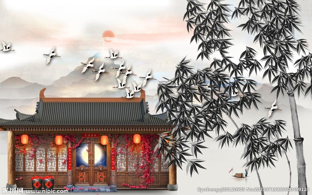 中式古建筑竹林风景壁纸
