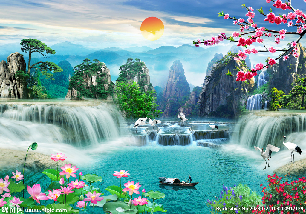 山水画影壁