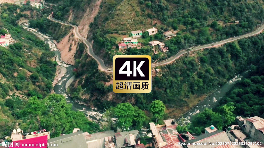 山间峡谷河流民居建筑美景