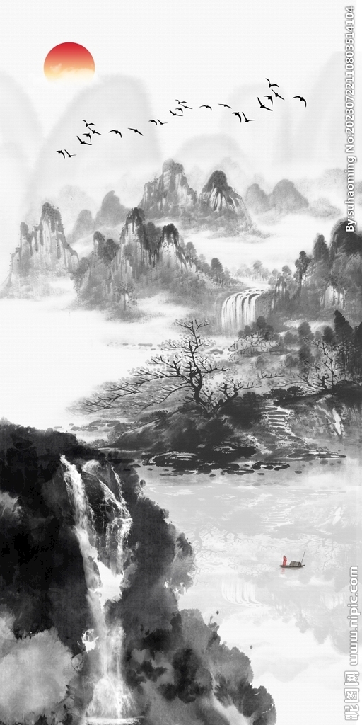 高雅水墨山水意境玄关