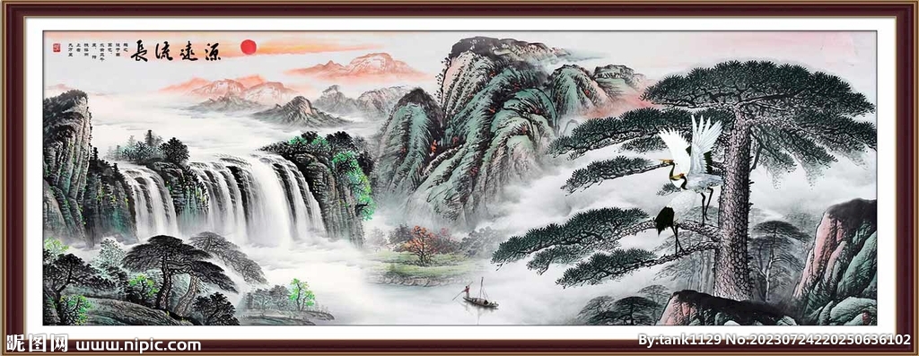 国画迎客松山水
