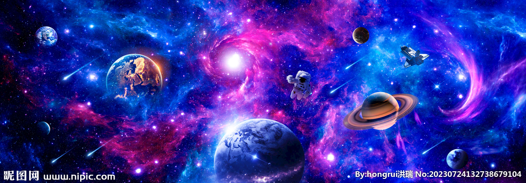 梦幻银河太空星球宇航员星空背景