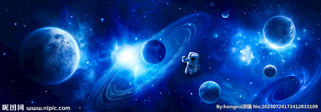 蓝色星球太空黑洞宇航员宇宙背景