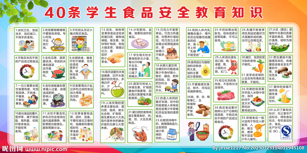 40条学生食品安全教育知识