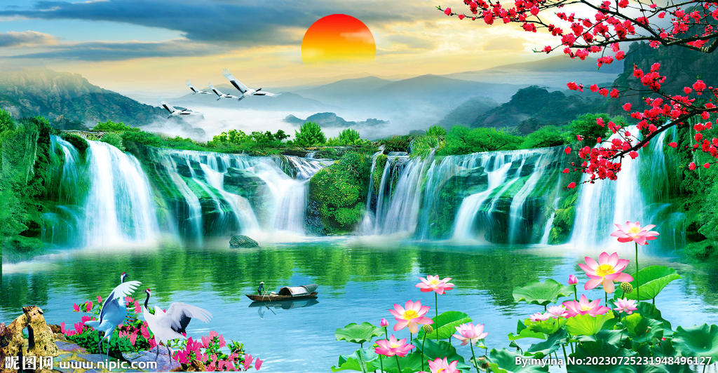 流水生财山水装饰画