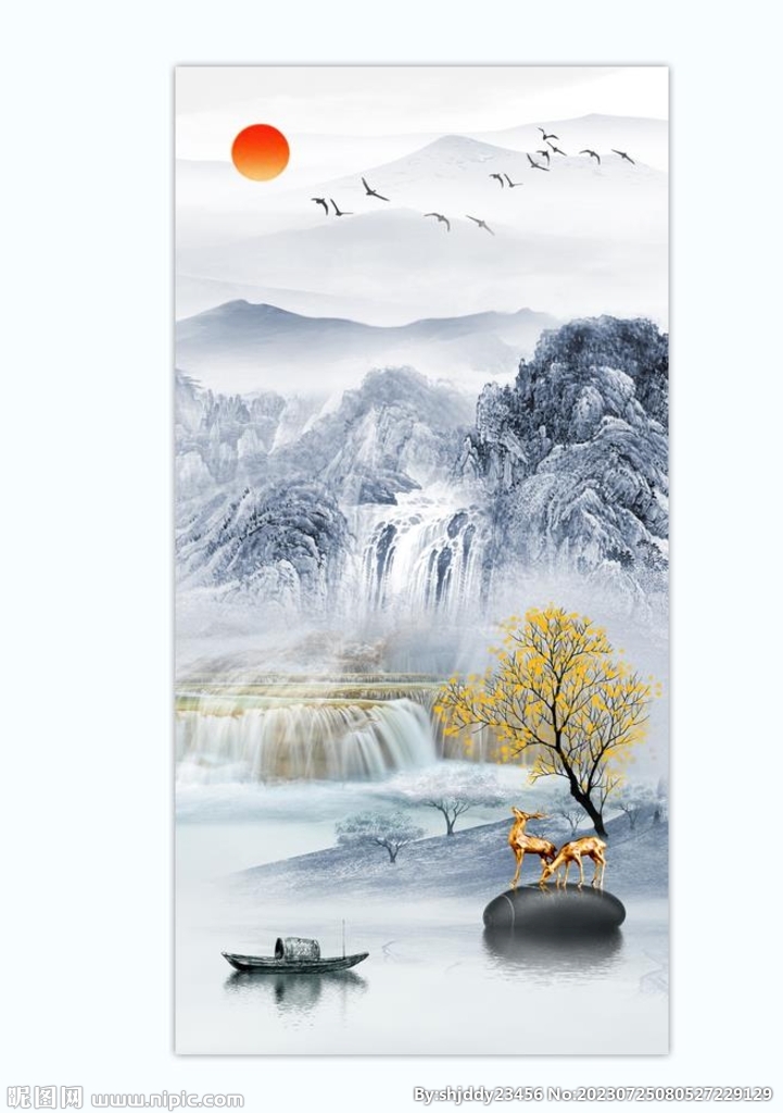 新中式玄关山水画