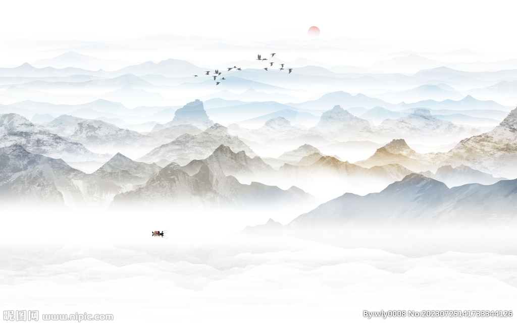 新中式床头山水画背景墙