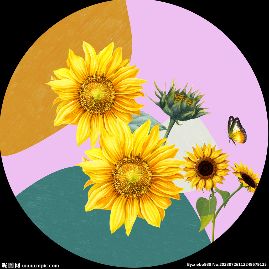 蝶恋花水彩圆形挂画装饰画