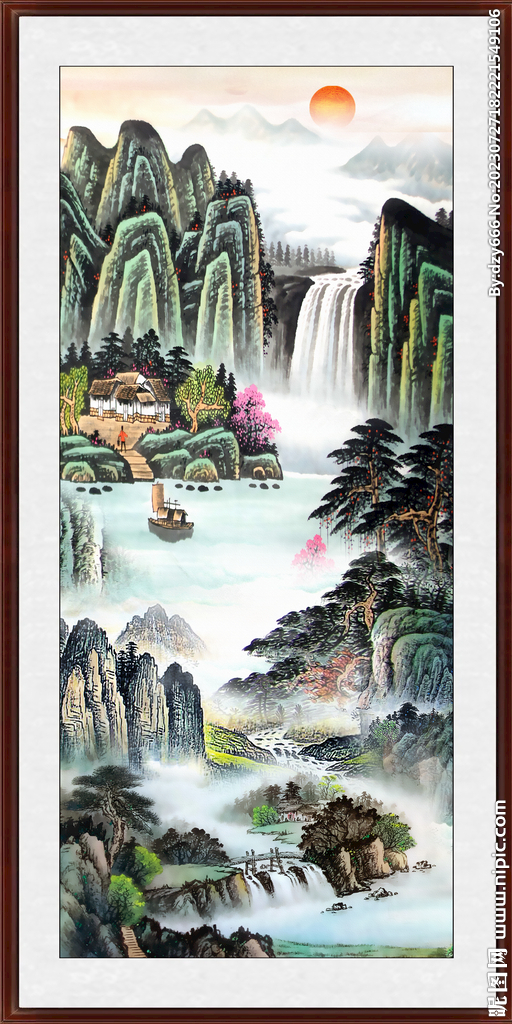 江山如画旭日东升山水画