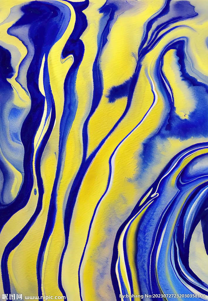 蓝金流体抽象画