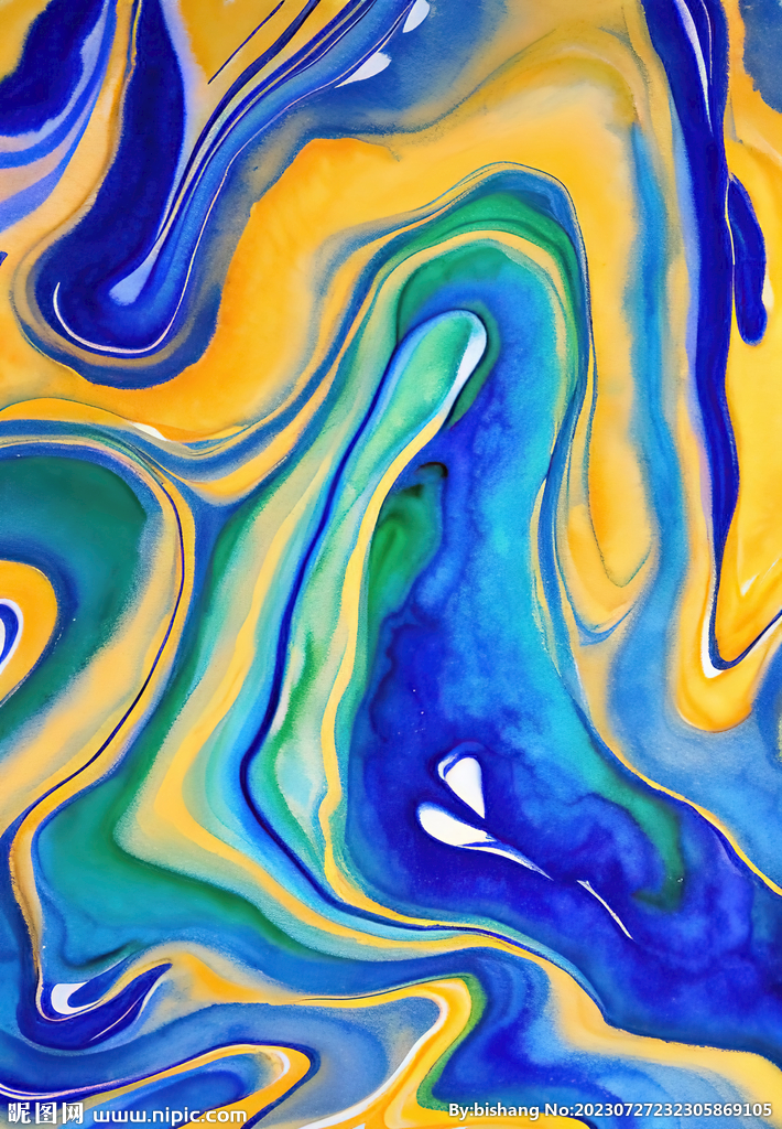 黄绿蓝流体抽象画