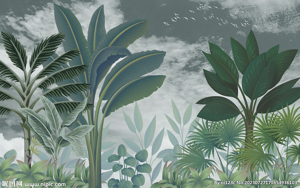 北欧植物唯美风景背景墙