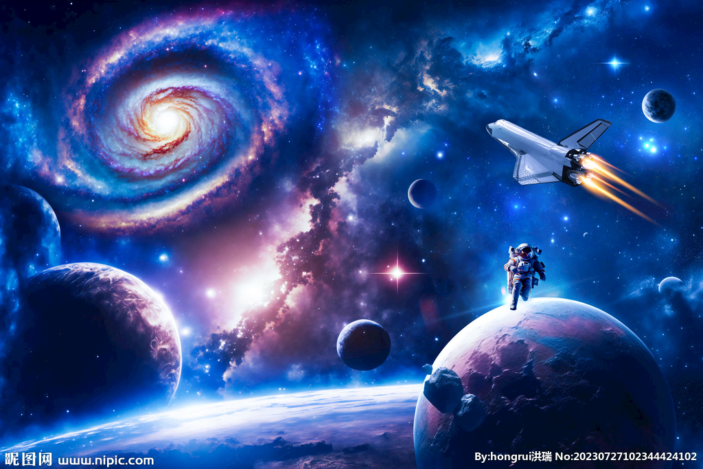 蓝色外太空黑洞宇宙星球火箭背景