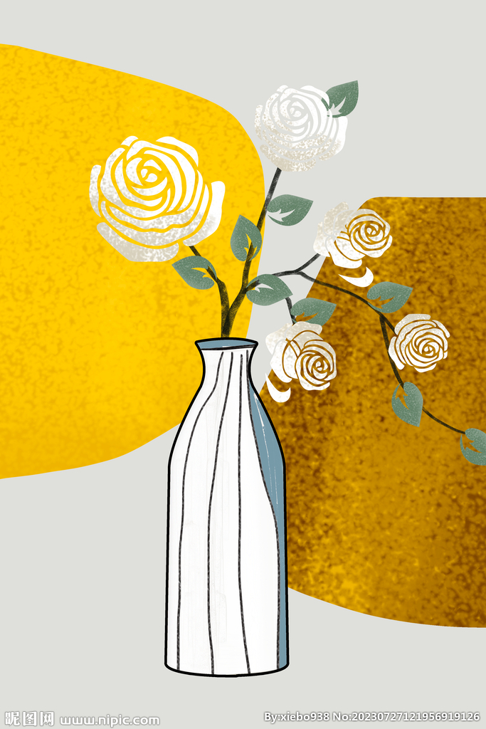 水彩花瓶花卉艺术挂画装饰画
