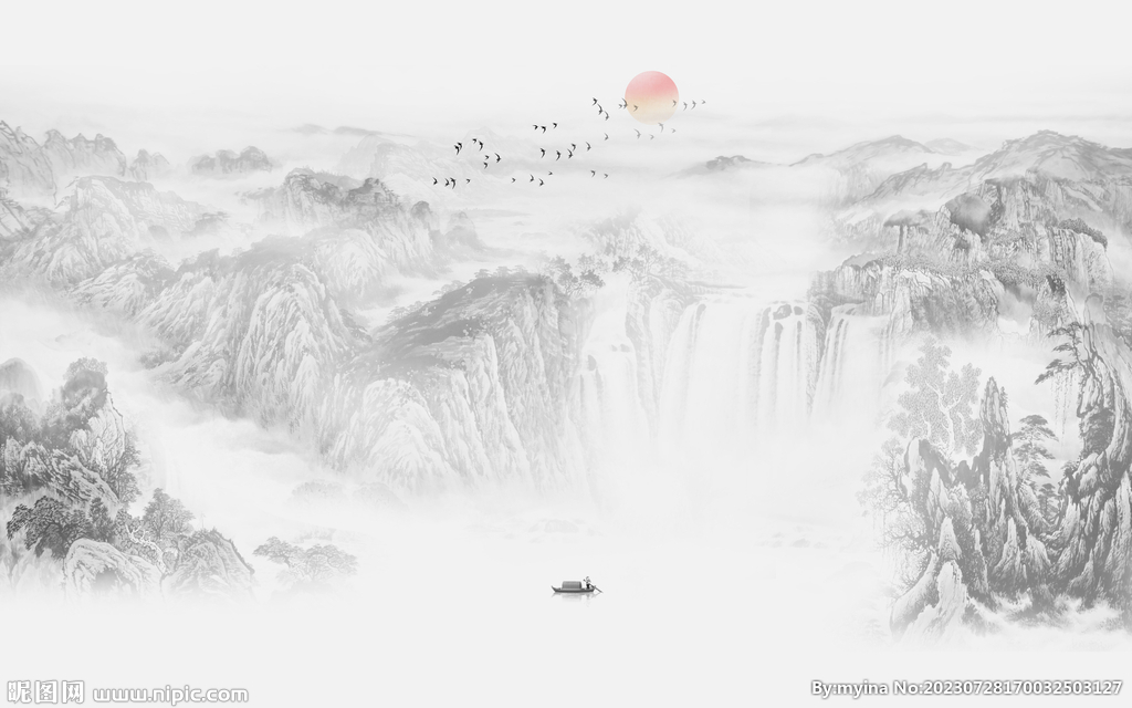 新中式国画山水画背景墙