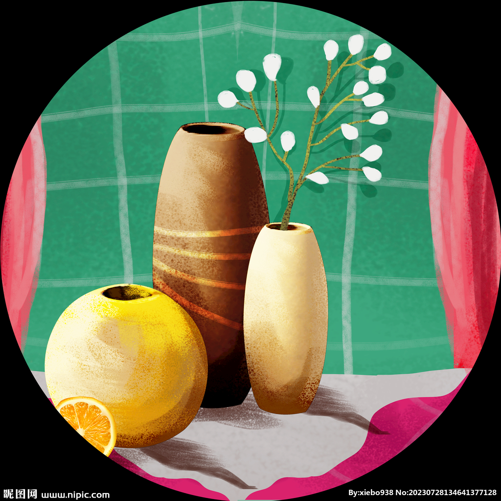 花瓶罐子圆形挂画装饰画