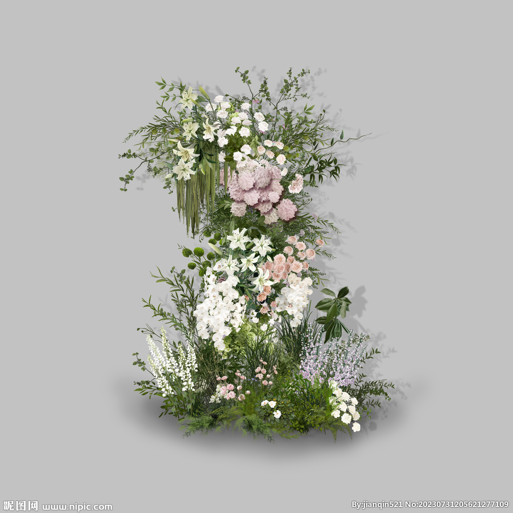 手绘婚礼白绿粉色拱门花艺素材