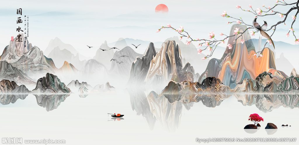 国画水墨禅意山水画