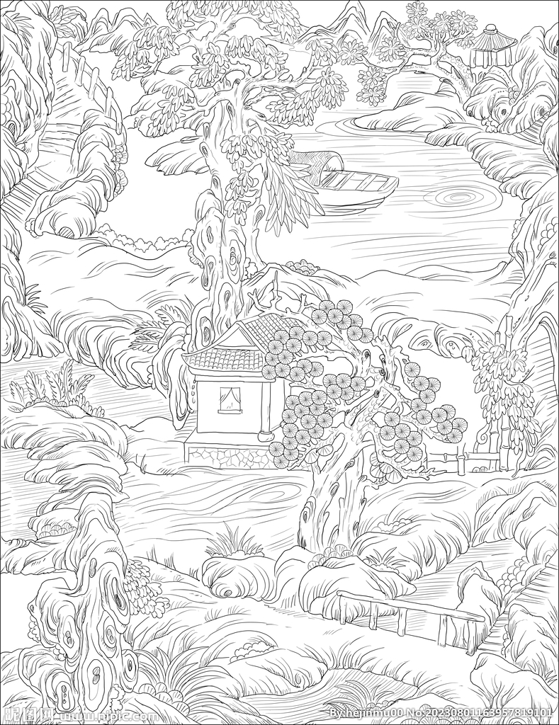 山水白描