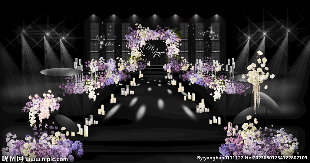 紫色白色简约婚礼效果图