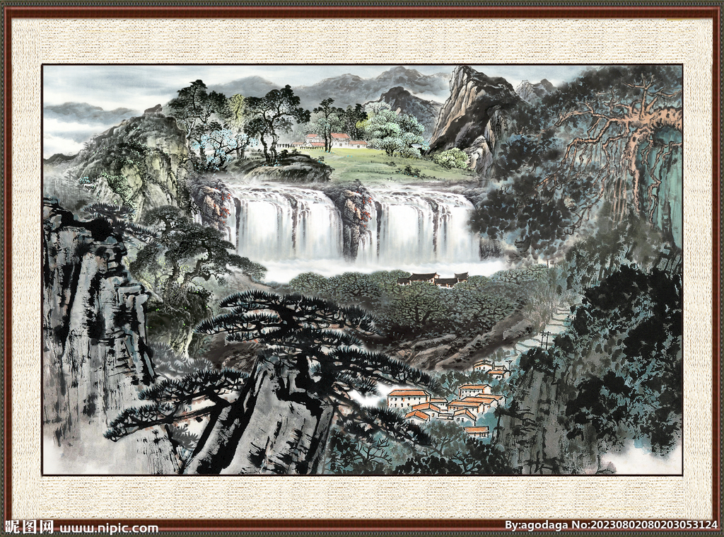 聚宝盆山水画 