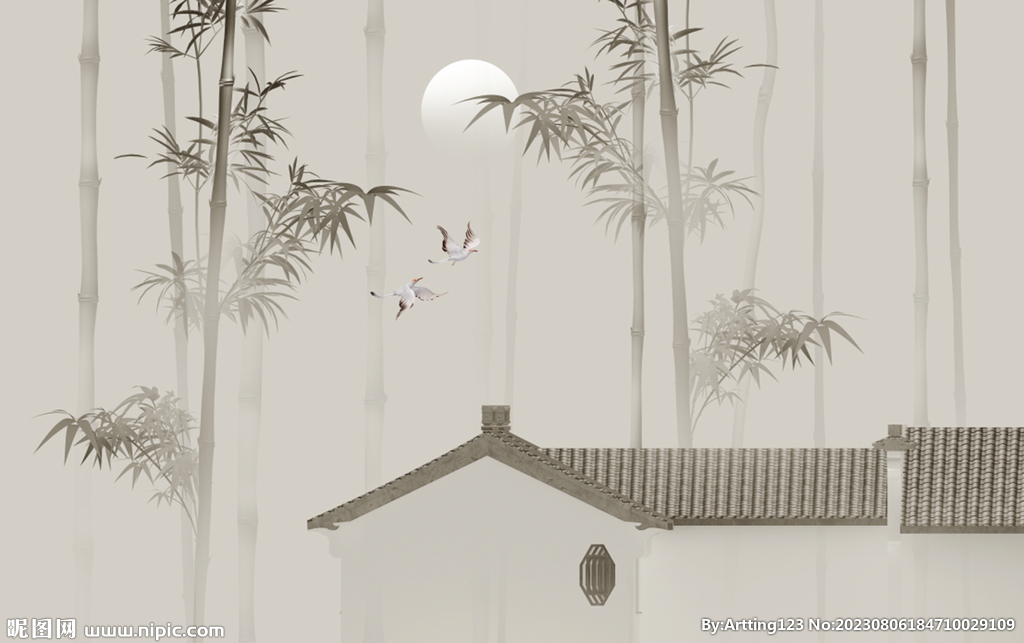 新中式国潮墨竹背景墙