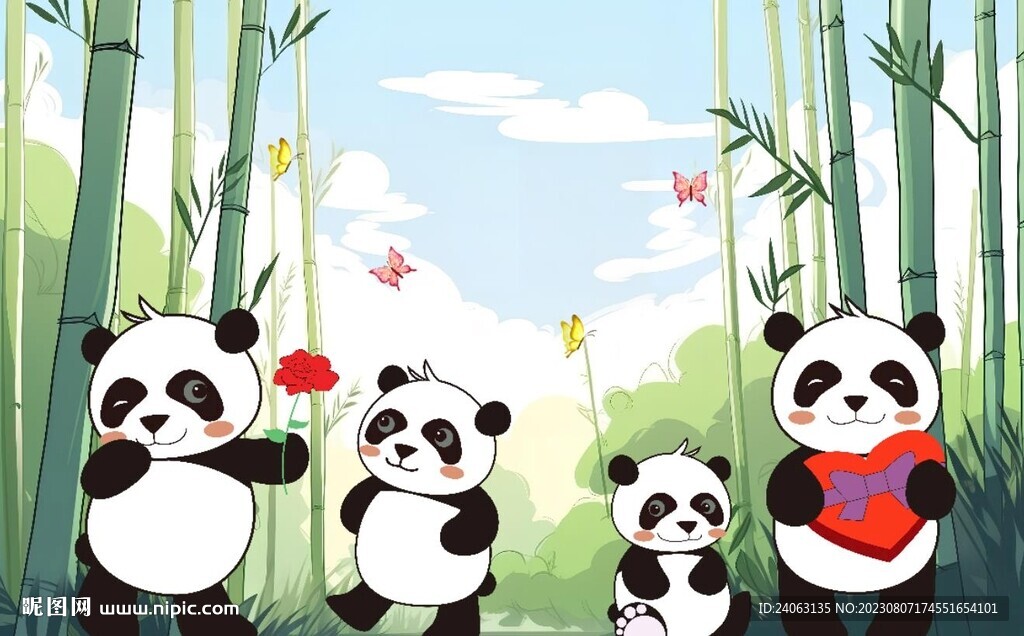 卡通可爱熊猫儿童房壁画