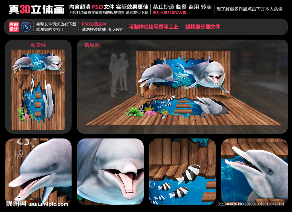 海豚立体画