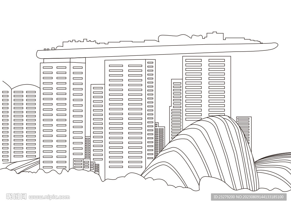 新加坡地标建筑线条矢量图