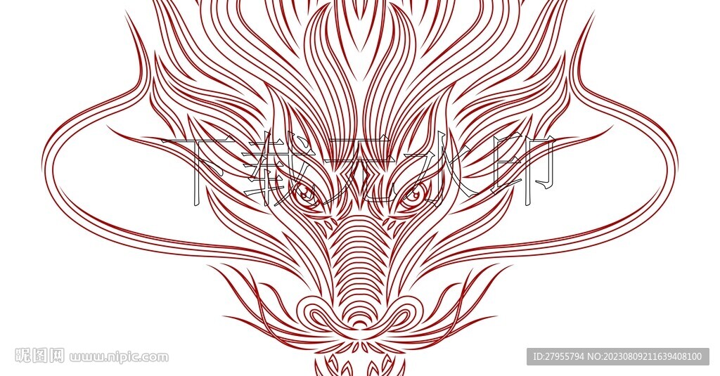 龙手绘矢量背景线描
