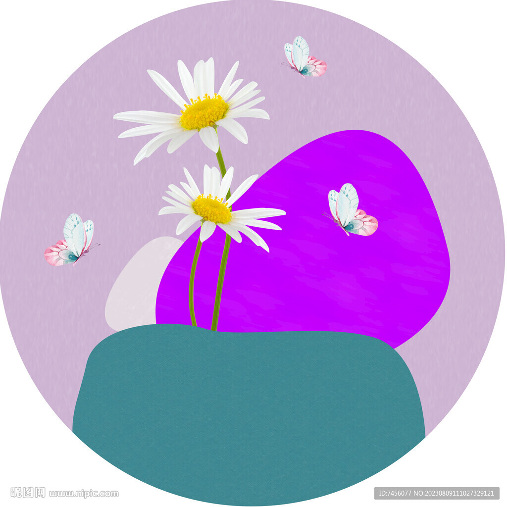 唯美小白菊圆形挂画装饰画