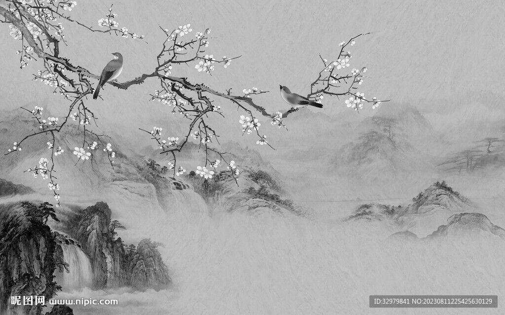 现代 清晰灰色山水 Tif分层