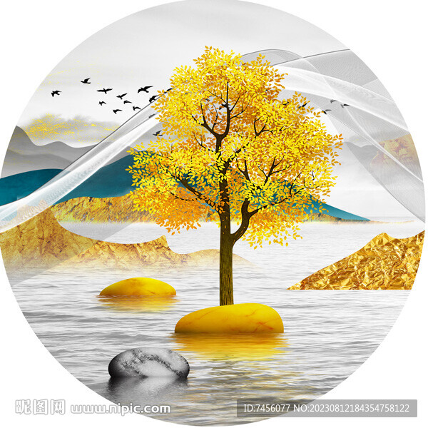 发财树唯美圆形挂画装饰画