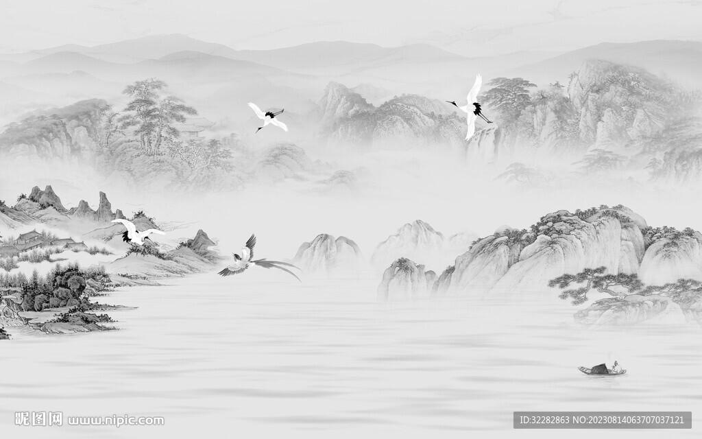 高清 高级灰山水画 TIf分层