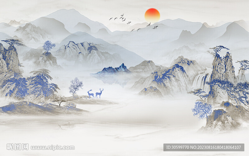 新中式意境山水背景装饰画