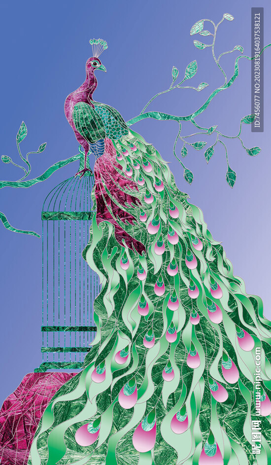 水彩孔雀高清挂画装饰画